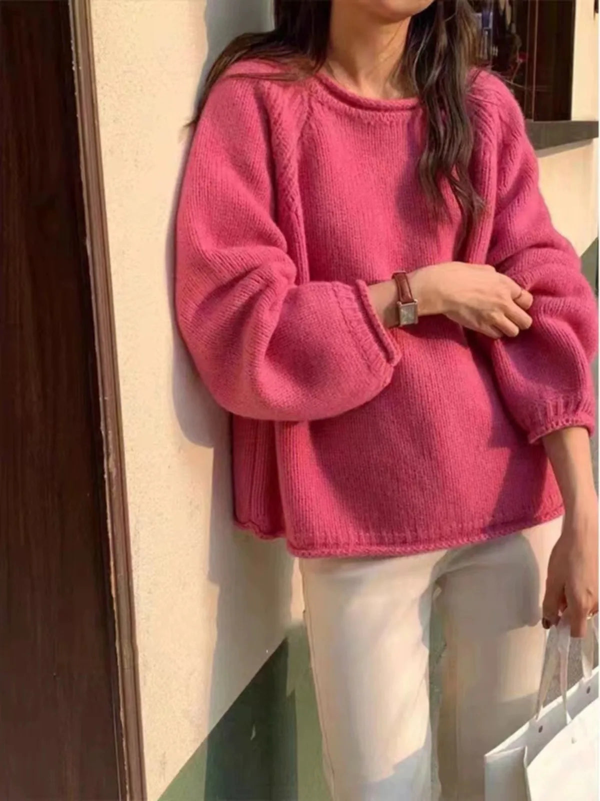 Street-wave Oversized Knit Sweater For Women Soft Breathable Warm Winter Essential With Effortless Casual Chic