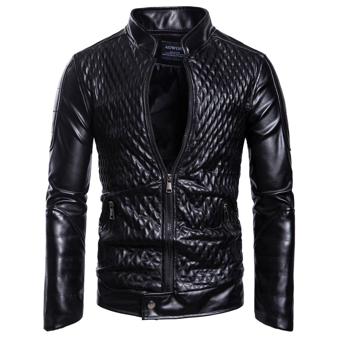 Street-wave Men's Quilted Faux Leather Jacket With Asymmetrical Zip, Premium Urban Streetwear