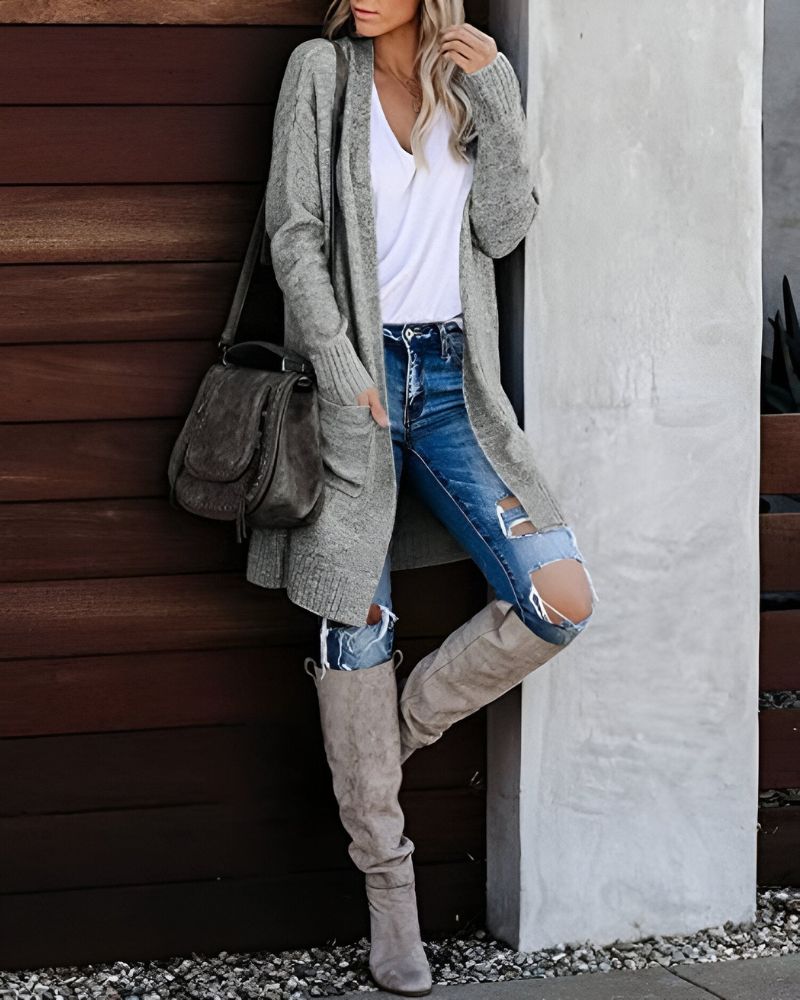 Street-Wave Casual Knit Cardigan With Pockets For Women Cozy Everyday Layer Soft Knitwear