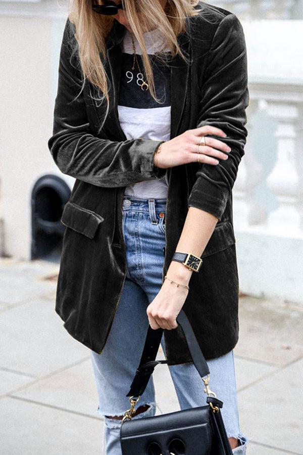 Street-Wave Velvet Blazer With Luxurious Velvet Finish For Urban Trendsetters Elegant Street Style