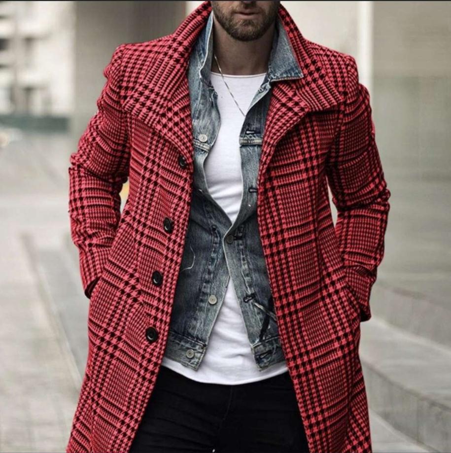 Street Wave Men's Elegant Plaid Overcoat With Modern Details For Fashionable Men