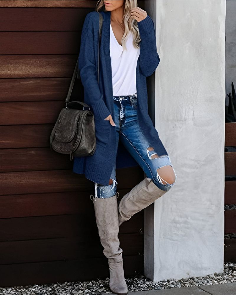 Street-Wave Casual Knit Cardigan With Pockets For Women Cozy Everyday Layer Soft Knitwear