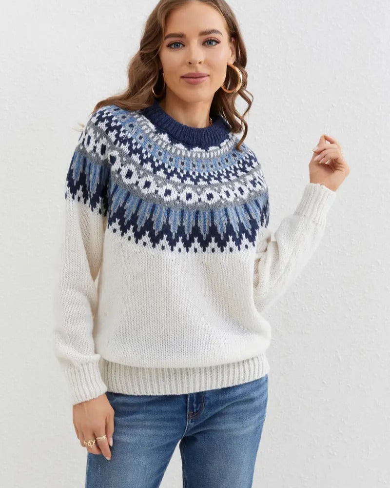 Street-wave Vintage Fair Isle Sweater for Women Cozy Knit Pullover with Nordic Pattern