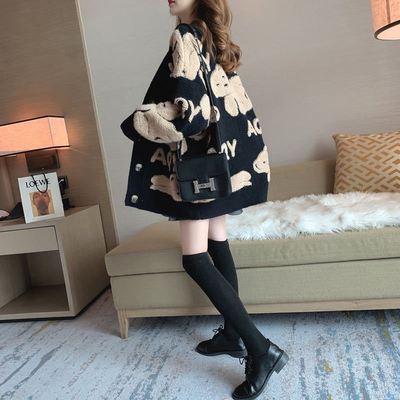Street-wave Women Oversized Cardigan With Animal Print Design And Button Closure For Cozy Style