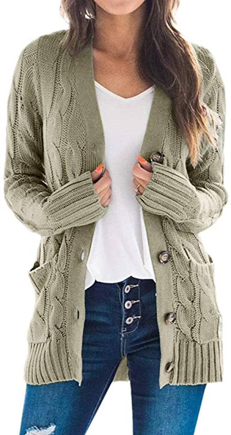 Streetwave Women's Chunky Knit Cardigan With Cable Pattern And Pockets Cozy Everyday Essential
