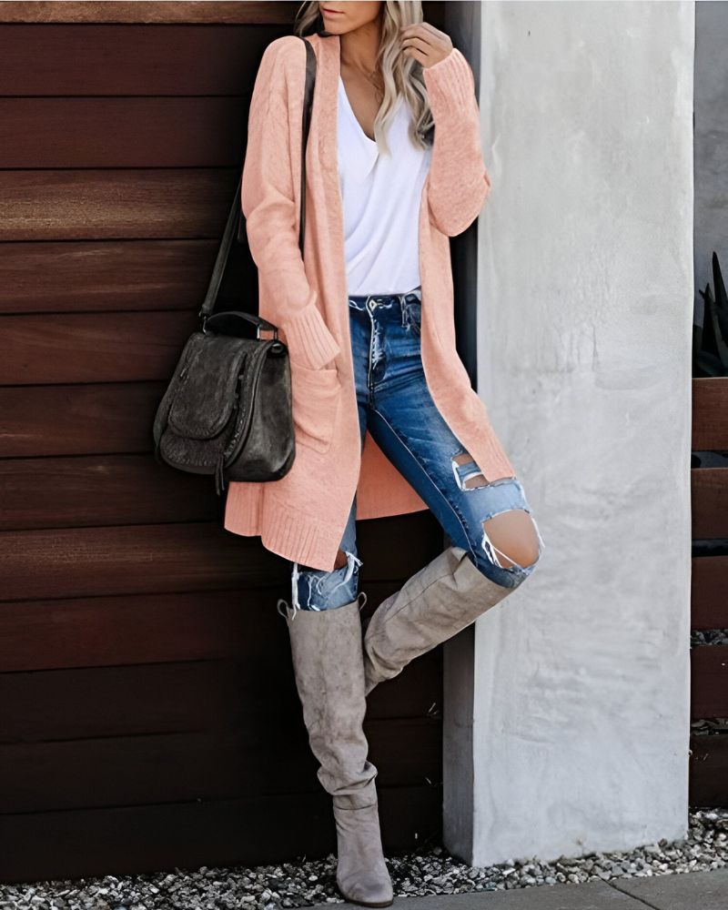 Street-Wave Casual Knit Cardigan With Pockets For Women Cozy Everyday Layer Soft Knitwear