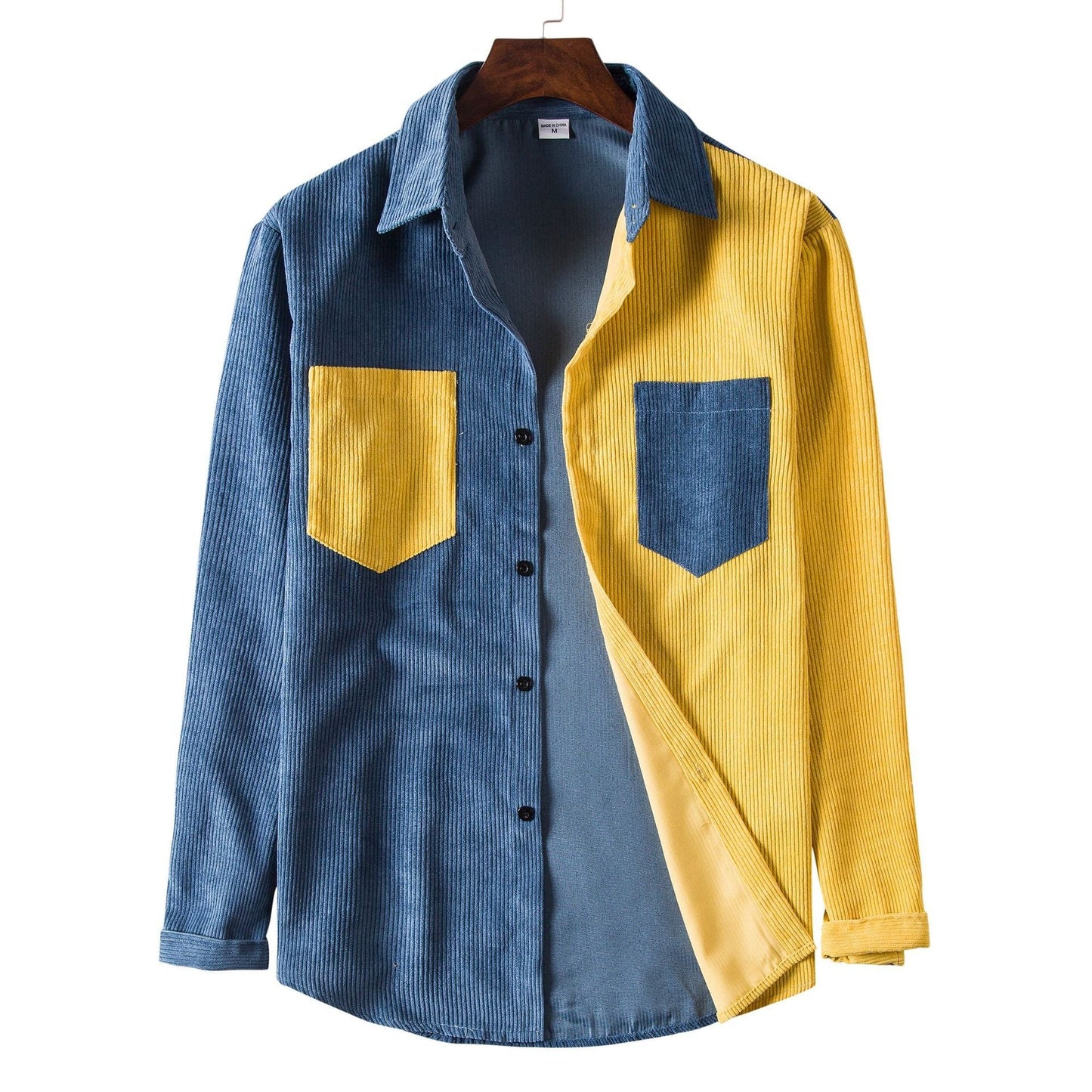 Street-Wave Men's Corduroy Shirt With Contrasting Pockets And Textured Weave For Modern Casual Style