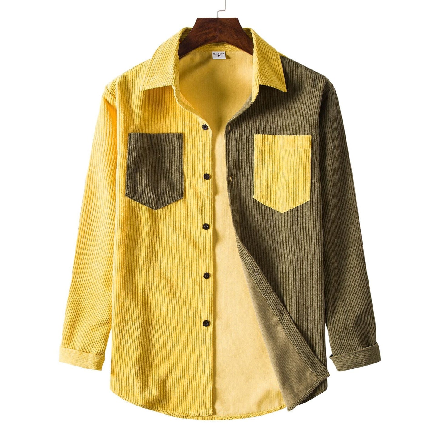 Street-Wave Men's Corduroy Shirt With Contrasting Pockets And Textured Weave For Modern Casual Style
