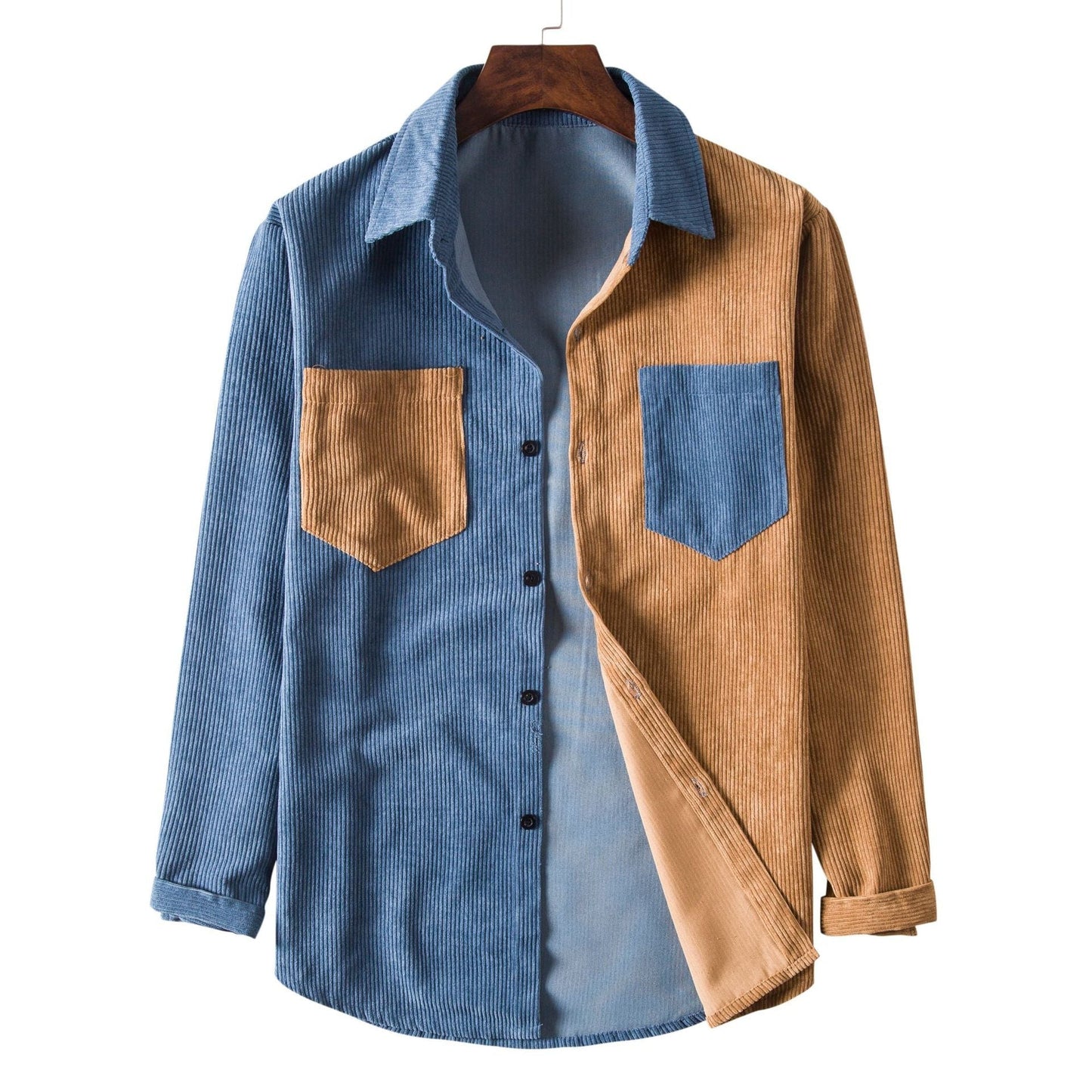 Street-Wave Men's Corduroy Shirt With Contrasting Pockets And Textured Weave For Modern Casual Style