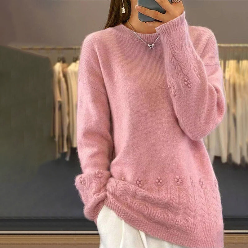 Street-Wave Knit Sweater With Elegant Pattern Details Soft Wool For Women Timeless Comfort