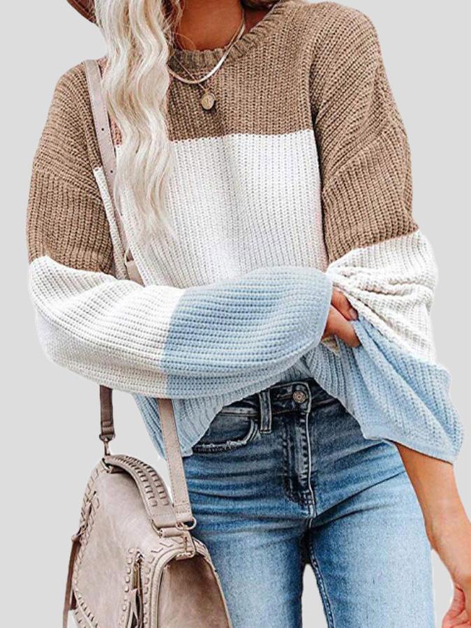 Streetwave Colorblock Knit Sweater For Women Soft Cozy Fall Fashion Pullover For Casual Autumn Wardrobe