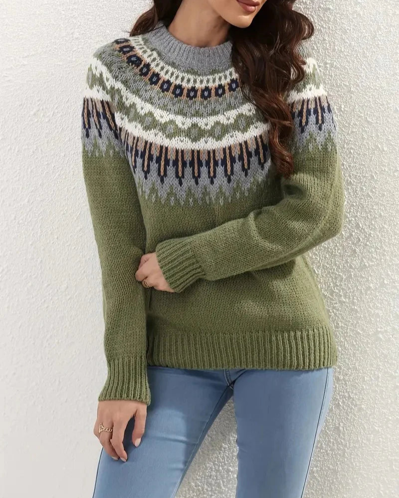 Street-wave Vintage Fair Isle Sweater for Women Cozy Knit Pullover with Nordic Pattern