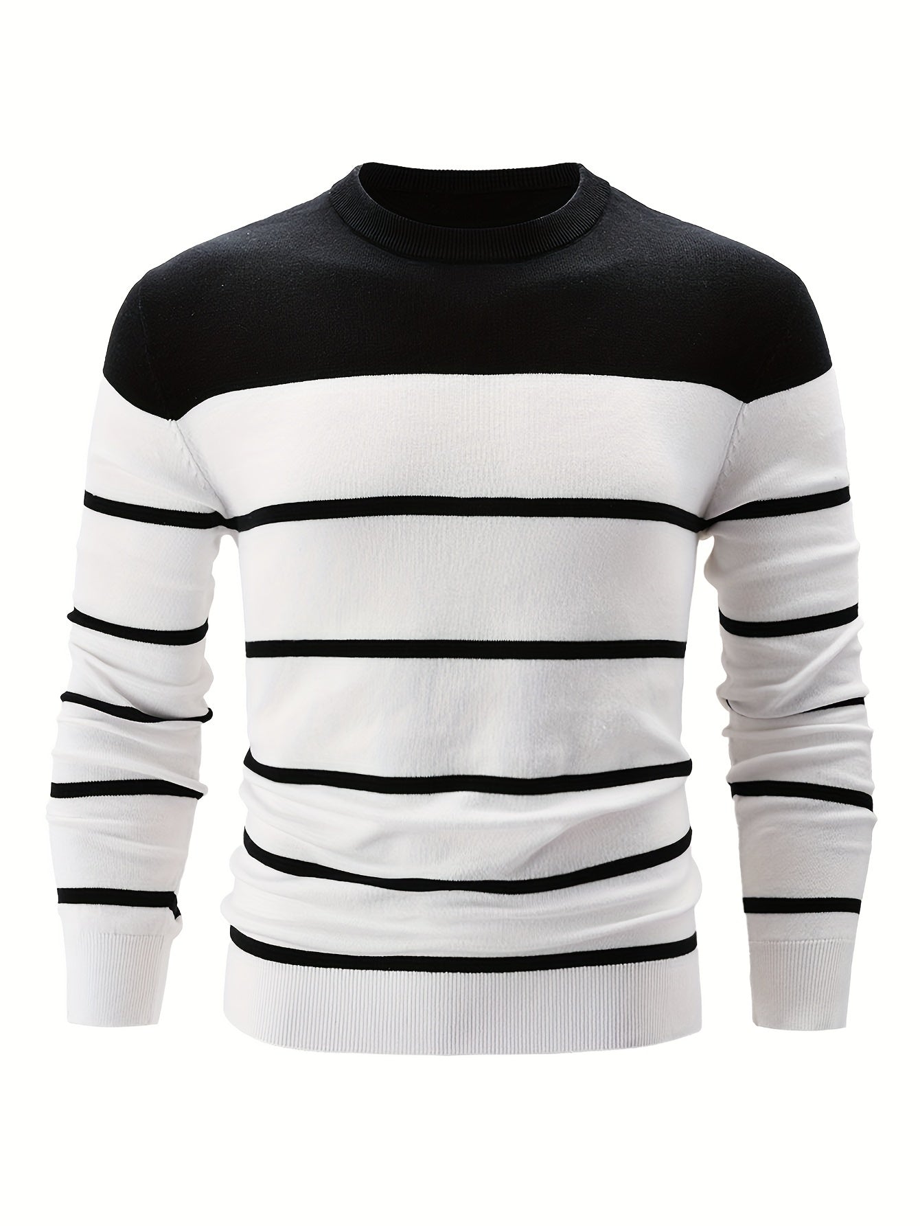 Street-wave Striped Cotton Pullover for Men Classic Comfort Everyday Essential Wardrobe