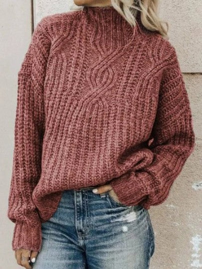 Streetwave Womens High Neck Cable Knit Sweater With Structured Cable Pattern For Cozy Winter Comfort