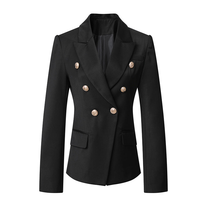 Streetwave Womens Elegant Double Breasted Blazer Jacket With Gold Tone Buttons For Work Or Evening