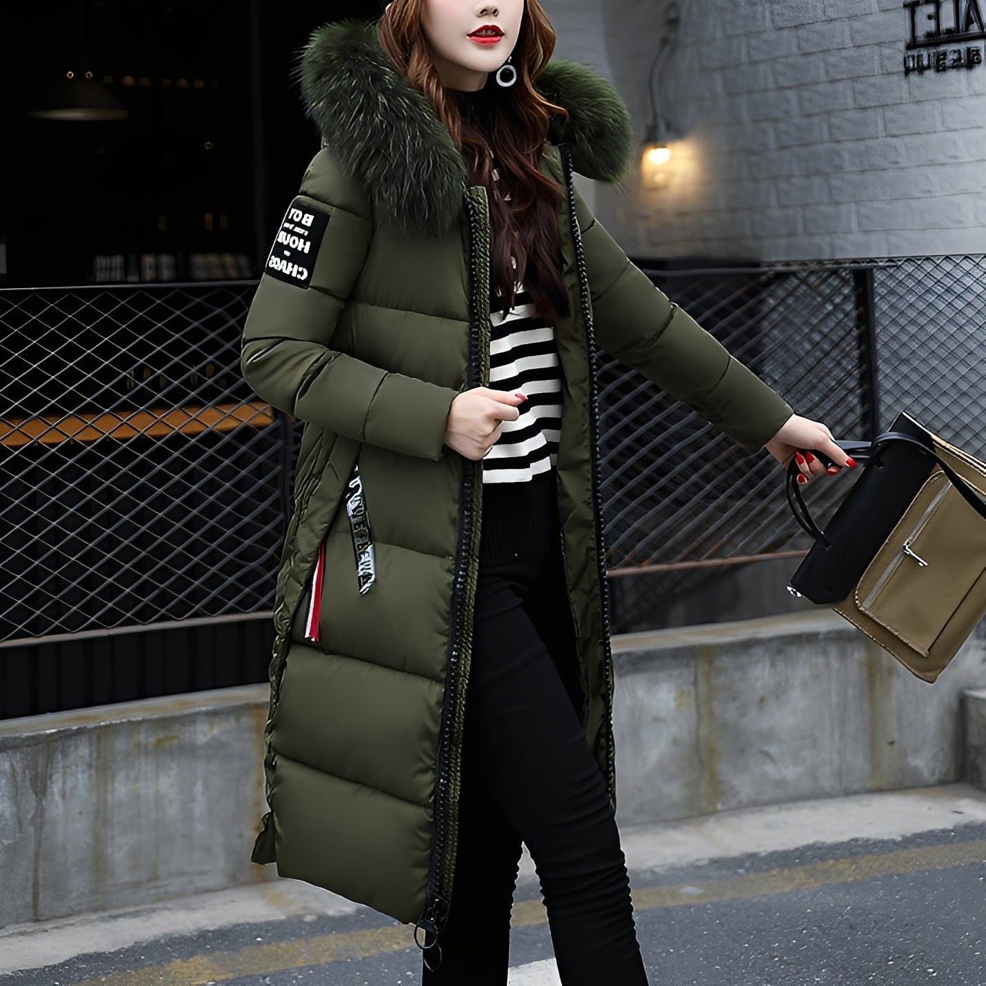 Street-wave Puffer Coat With Fur Collar For Women Elegant Long Winter Coat With Plush Warmth And Slim Silhouette