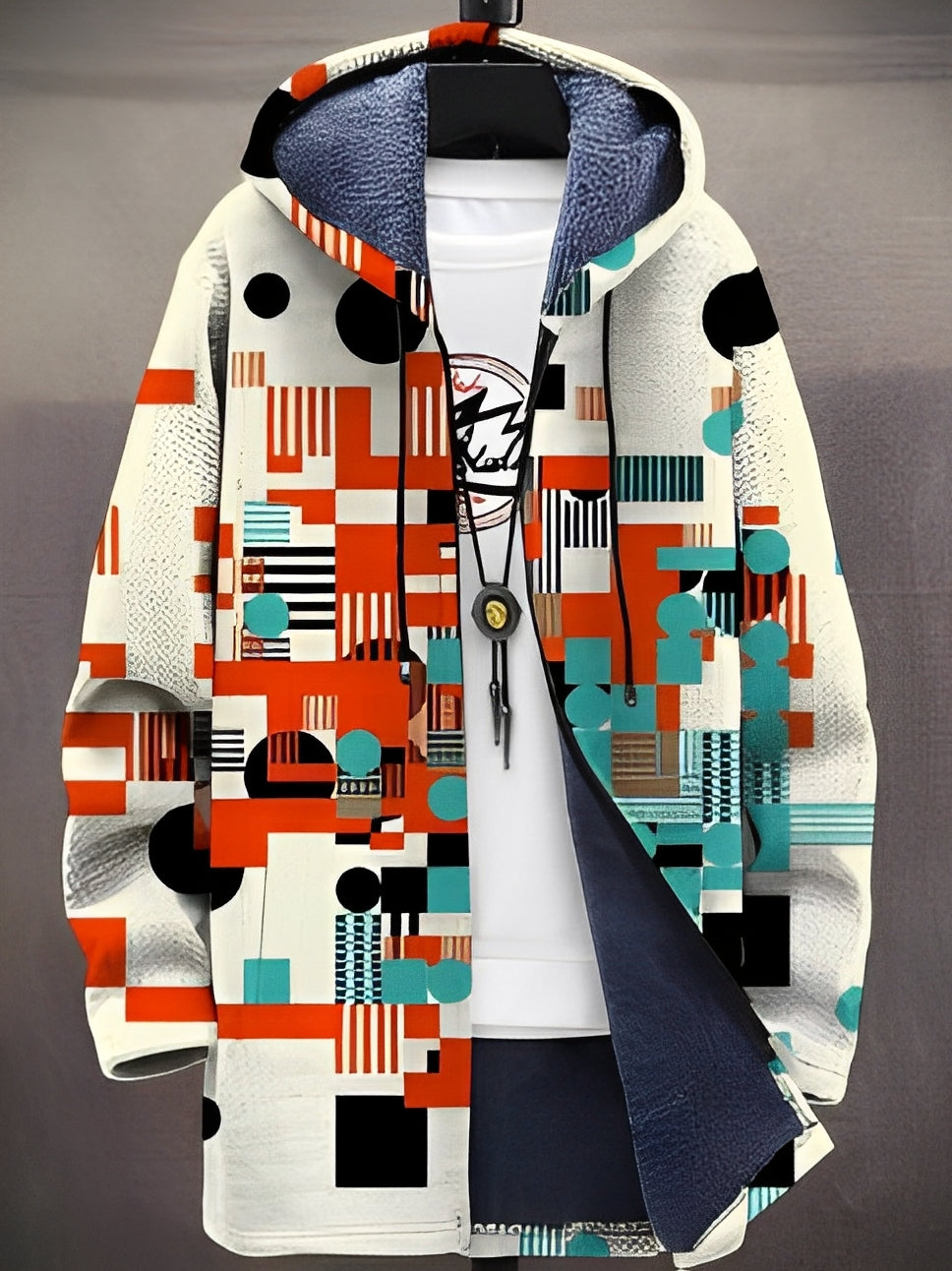 Street-Wave Abstract Print Hoodie Jacket for Men Bold Style and Lightweight Comfort