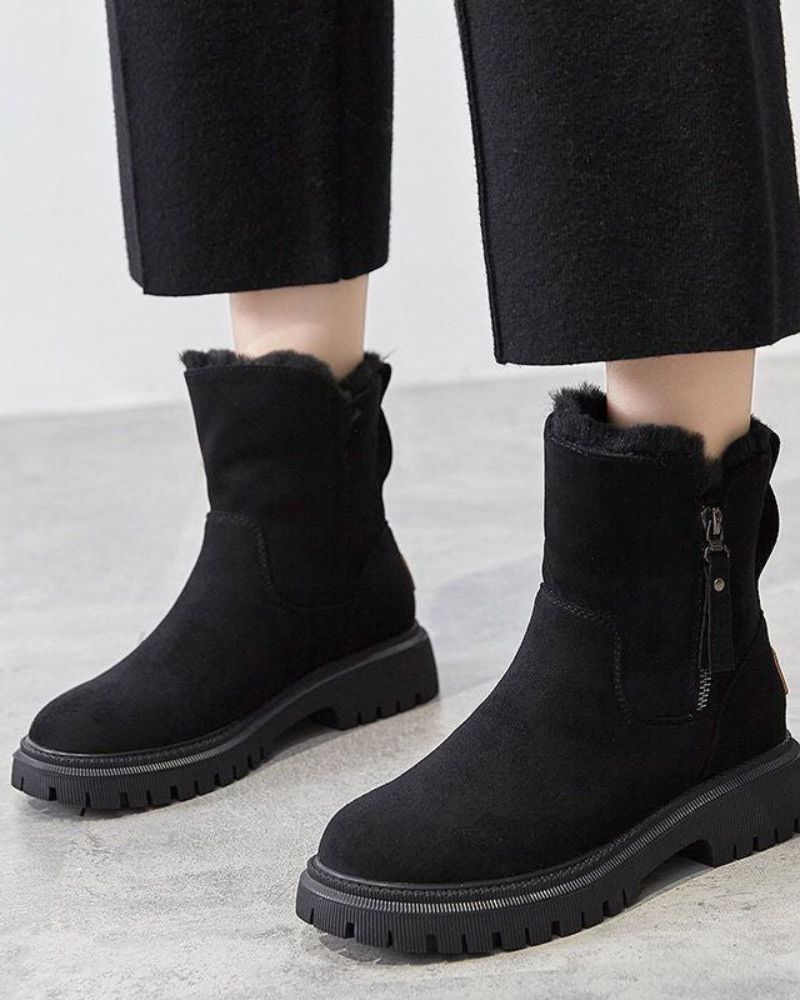 Street-wave Winter Ankle Boots With Plush Fur Lining Orthopedic Comfort For Women