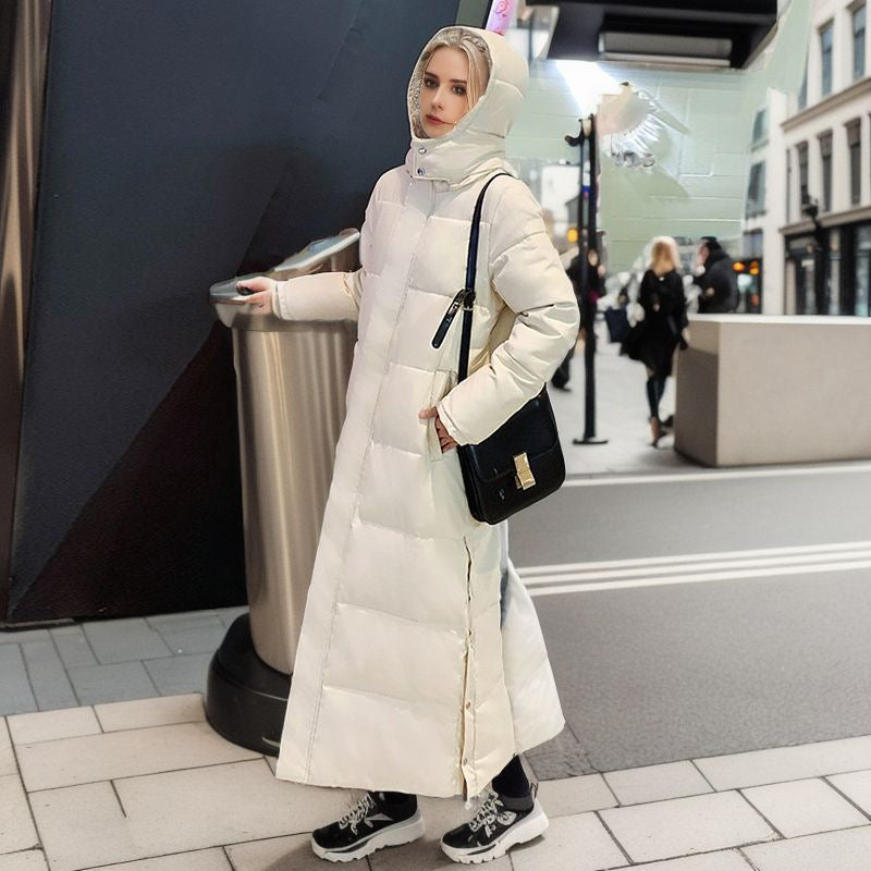 Street-Wave Warm Puffer Jacket For Women With Hood Longline Quilted Insulated Winter Coat