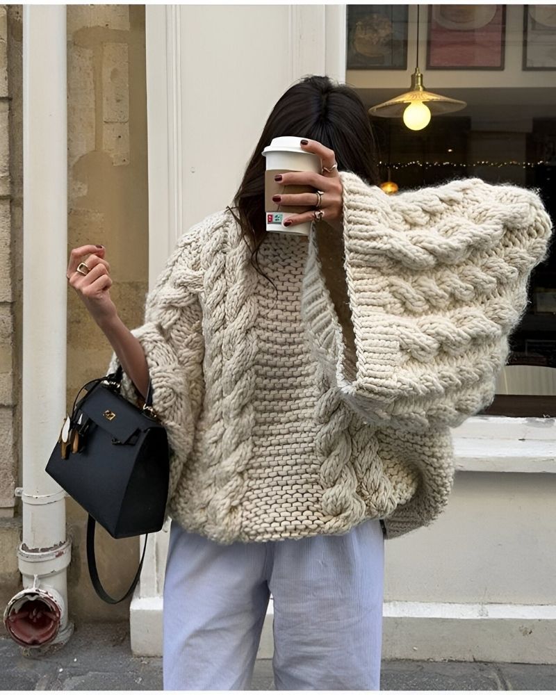 Street Wave Oversize Knit Pullover For Women Cozy Warmth Soft Comfort Winter Sweater