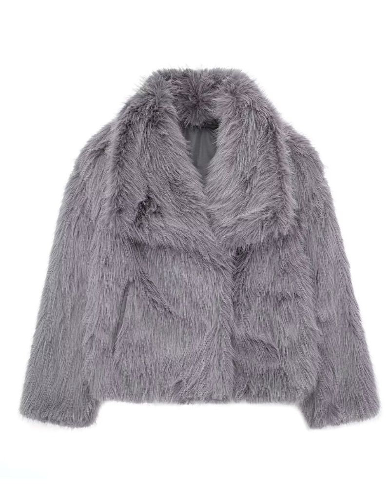 Street-Wave Faux Fur Coat For Women Warm Cozy Plush Look Front Snap Closure Glamorous Style