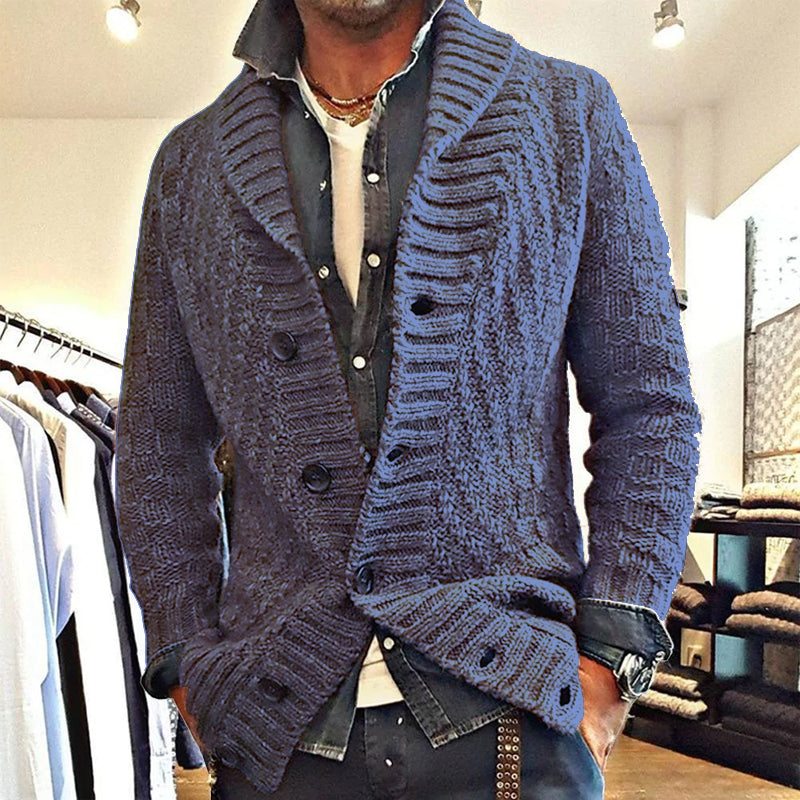Street-Wave Cardigan With Fine Cable Knit Pattern Shawl Collar Relaxed Fit For Fashion-Forward Streetwear Lovers