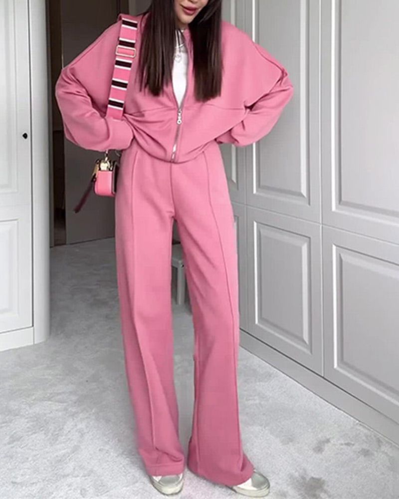Street-Wave Cozy Zip Up 2-Piece Set For Women Warmth And Effortless Style Lounge Ready