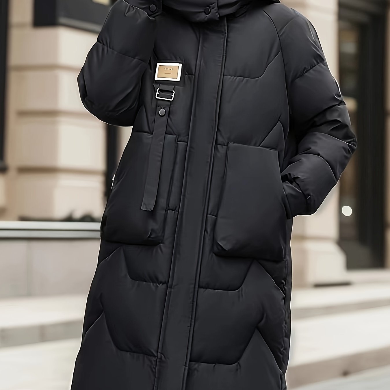 Street Wave Puffer Coat For Women Long Length Warm Cozy Comfort Beige Winter Outerwear