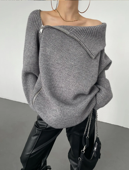 Street-Wave Classic Red Pullover With Stand Collar For Women Cozy Everyday Knitwear Modern Minimalist Style