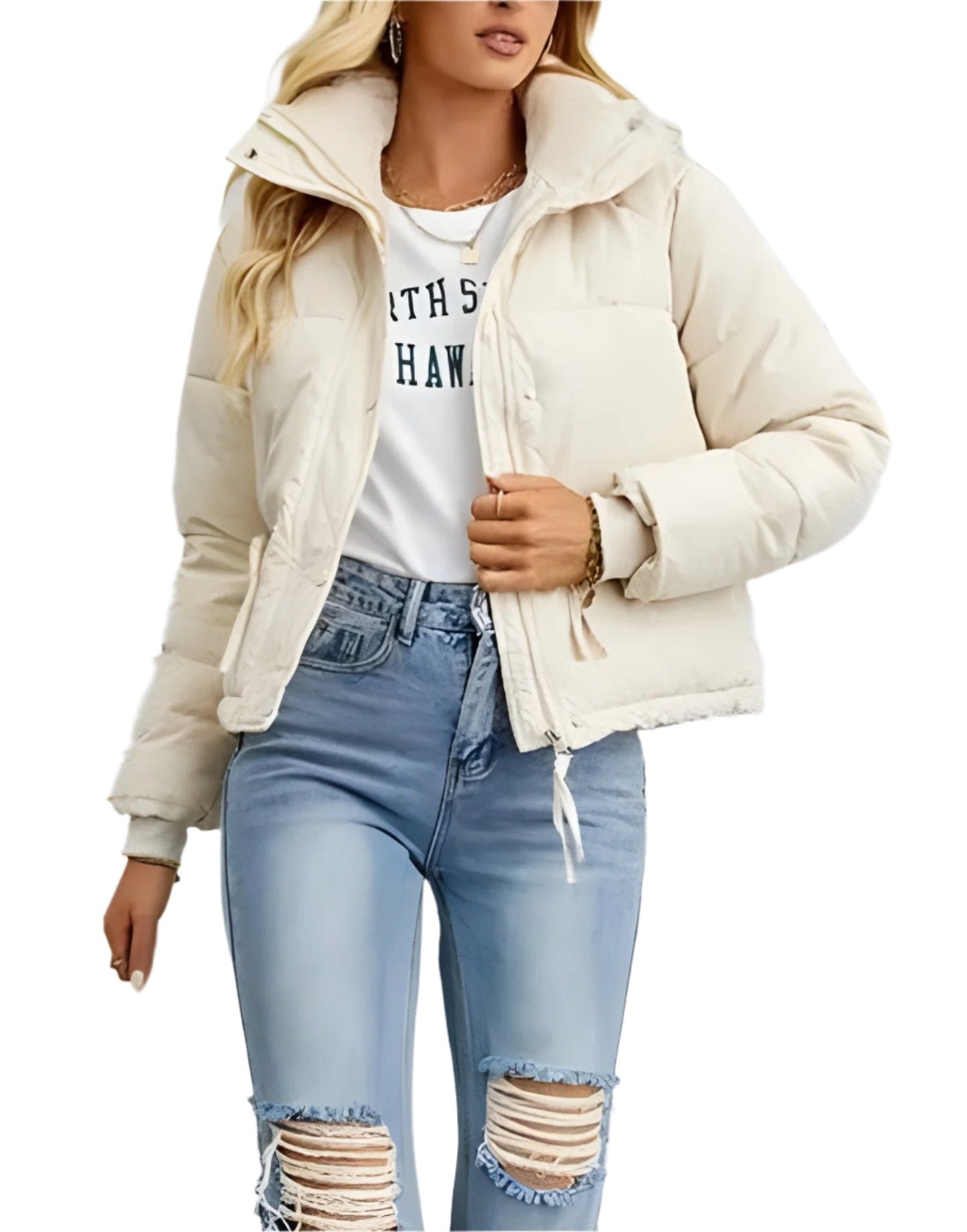 Street Wave Women's Puffer Jacket Warm Insulated With High Collar And Zipper Cozy Warmth