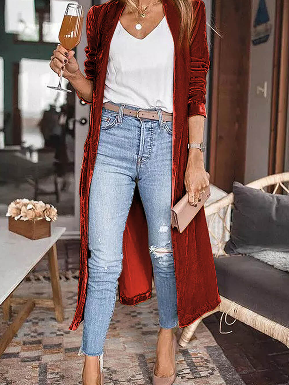 Streetwave Velvet Long Vest For Women, Luxurious Soft Velvet, Elegant Everyday Style