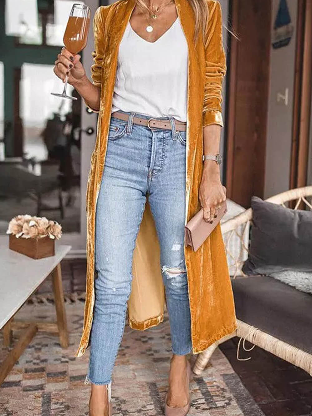 Streetwave Velvet Long Vest For Women, Luxurious Soft Velvet, Elegant Everyday Style