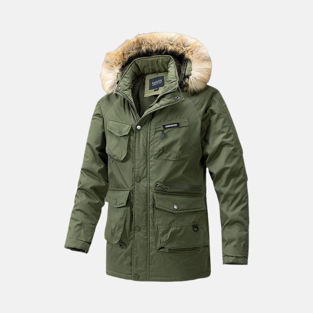 Street-Wave Nordisk Flair Mens Parka Jacket Weather Resistant Insulated Detachable Faux Fur Hood Loose Fit
