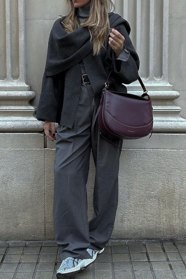 Street-Wave Oversized Wool Blend Wrap Coat With Long Sleeves For Chic City Women