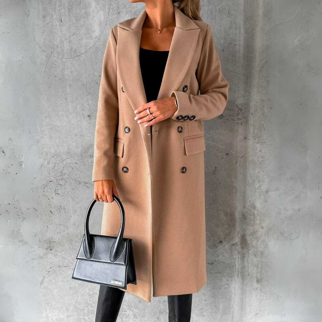 Street-Wave Windproof Wool Coat for Women Warm Maxi Length With Double Button Closure Vintage Style