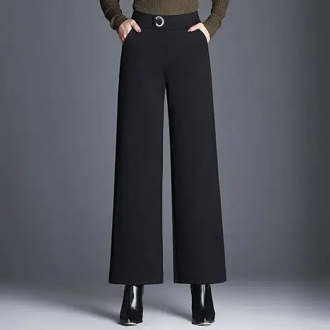 Nordic Wool High-Waist Wide-Leg Trousers | Check Ankle-Length Trousers