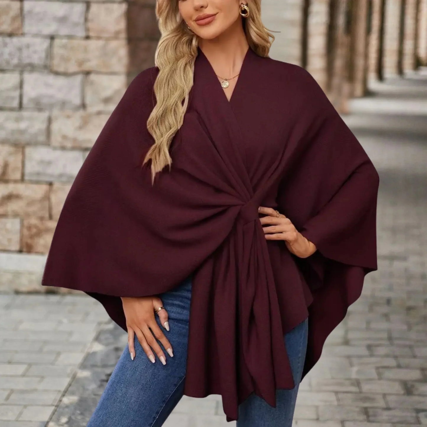 Women's Draped Poncho with Versatile Style and Lightweight Fabric