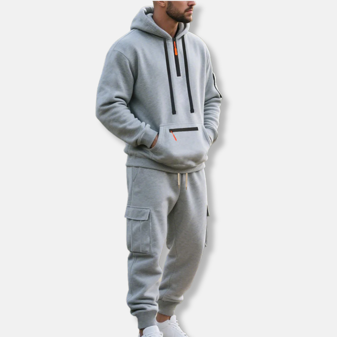 StreetWave Mens Tracksuit Set With Relaxed Fit Hoodie And Cargo Joggers