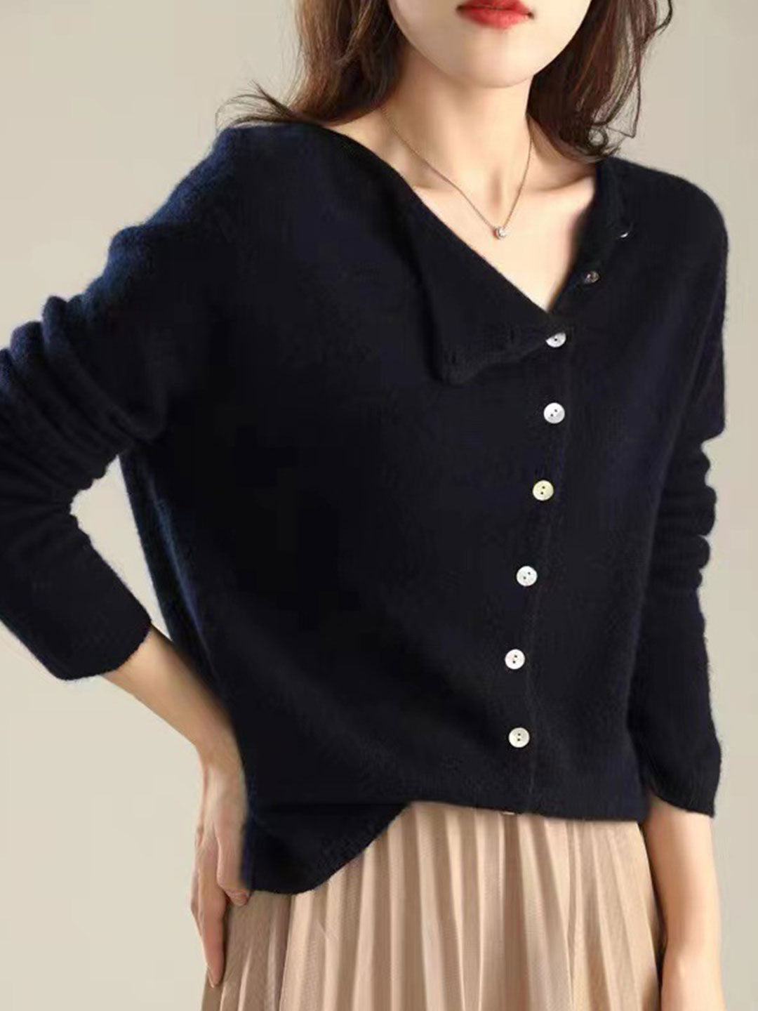 Women's Knit Cardigan with Open Front and Long Sleeves