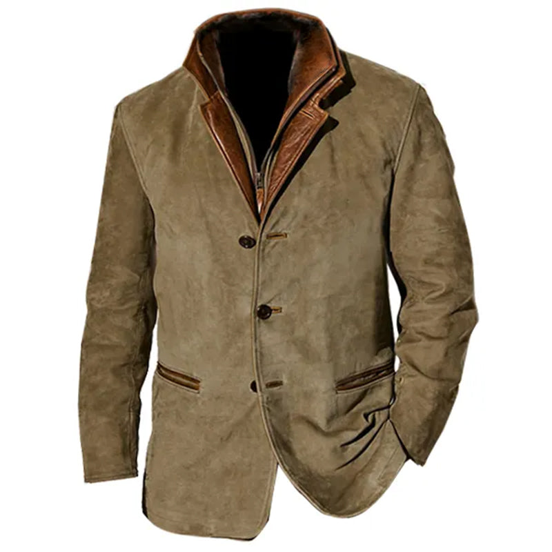 Street-Wave Vintage Suede Jacket for Men Premium Leather Feel With Structured Silhouette and Pockets for Autumn Style