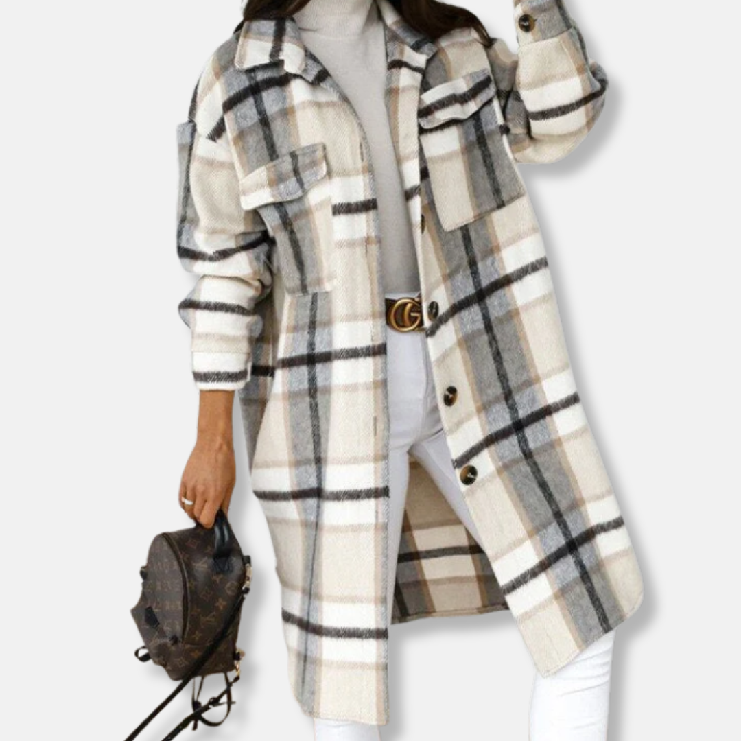 Women Longline Shirt Coat Thick Plaid Cozy Wool Street-Wave