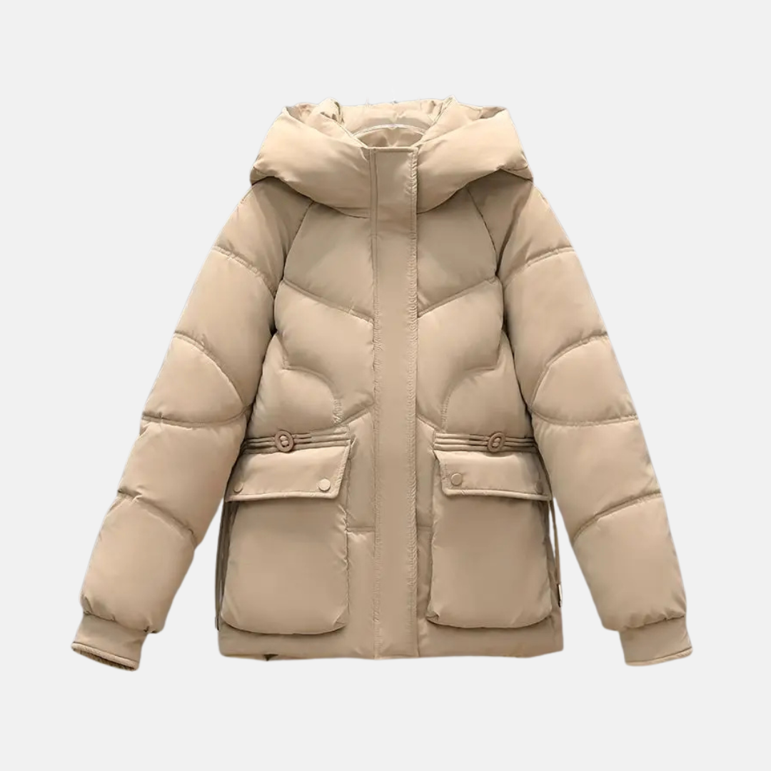Street-Wave Hooded Puffer Jacket For Women Quilted Nylon Winter Coat With Zip Pockets