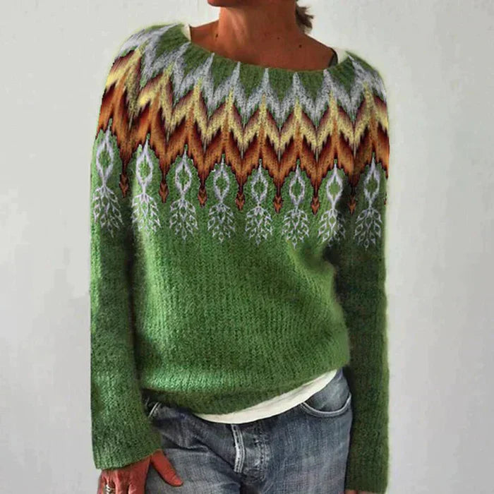 Street-wave Women Colorful Fair Isle Pullover Sweater Cozy Warm Knit Pattern Timeless Everyday Style