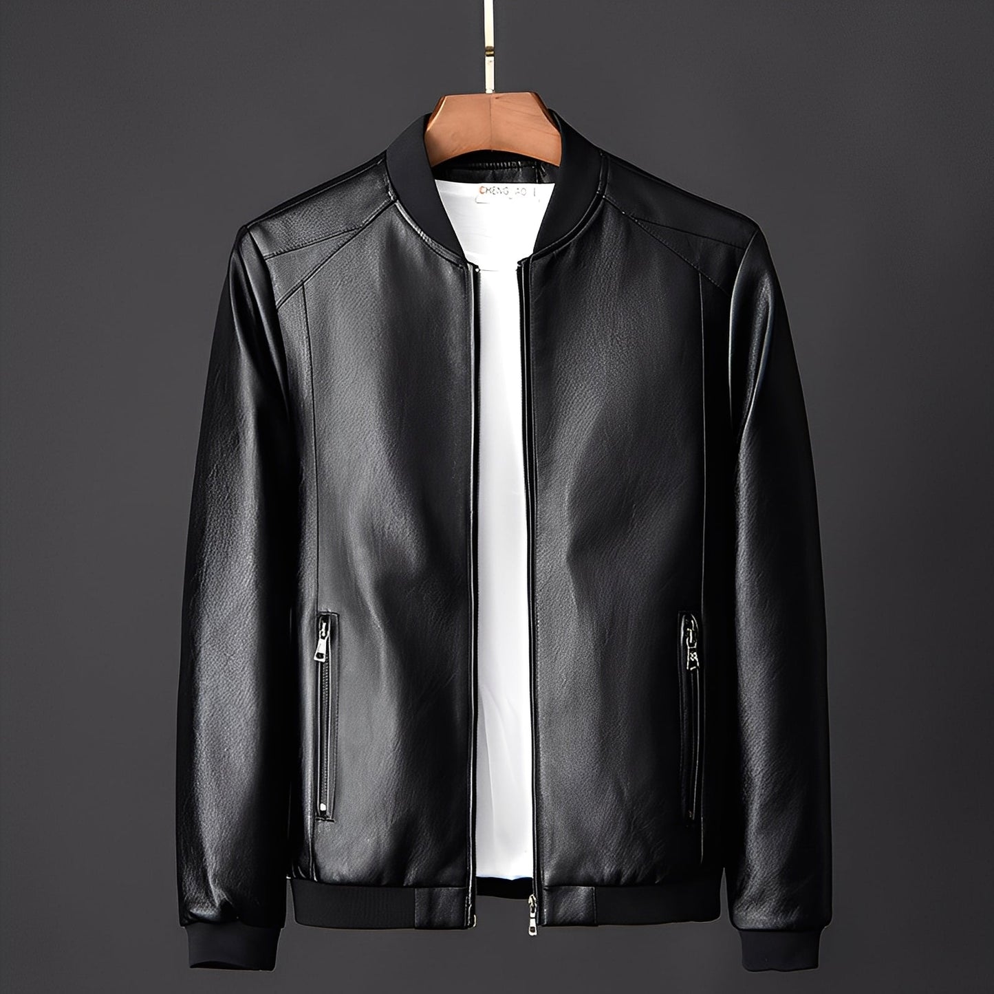 Street-wave Men's Leather Biker Jacket with Premium Leather, Comfortable Fit and Stand Collar