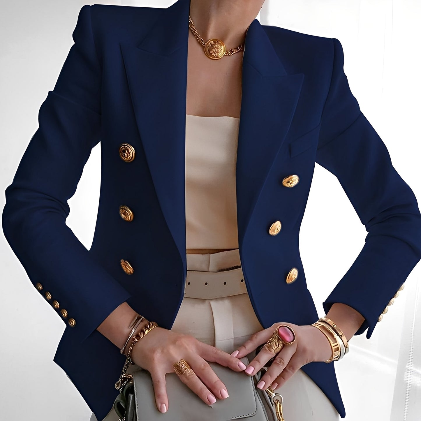 Streetwave Womens Double Breasted Blazer With Gold Button Detailing For Fashion Forward Women