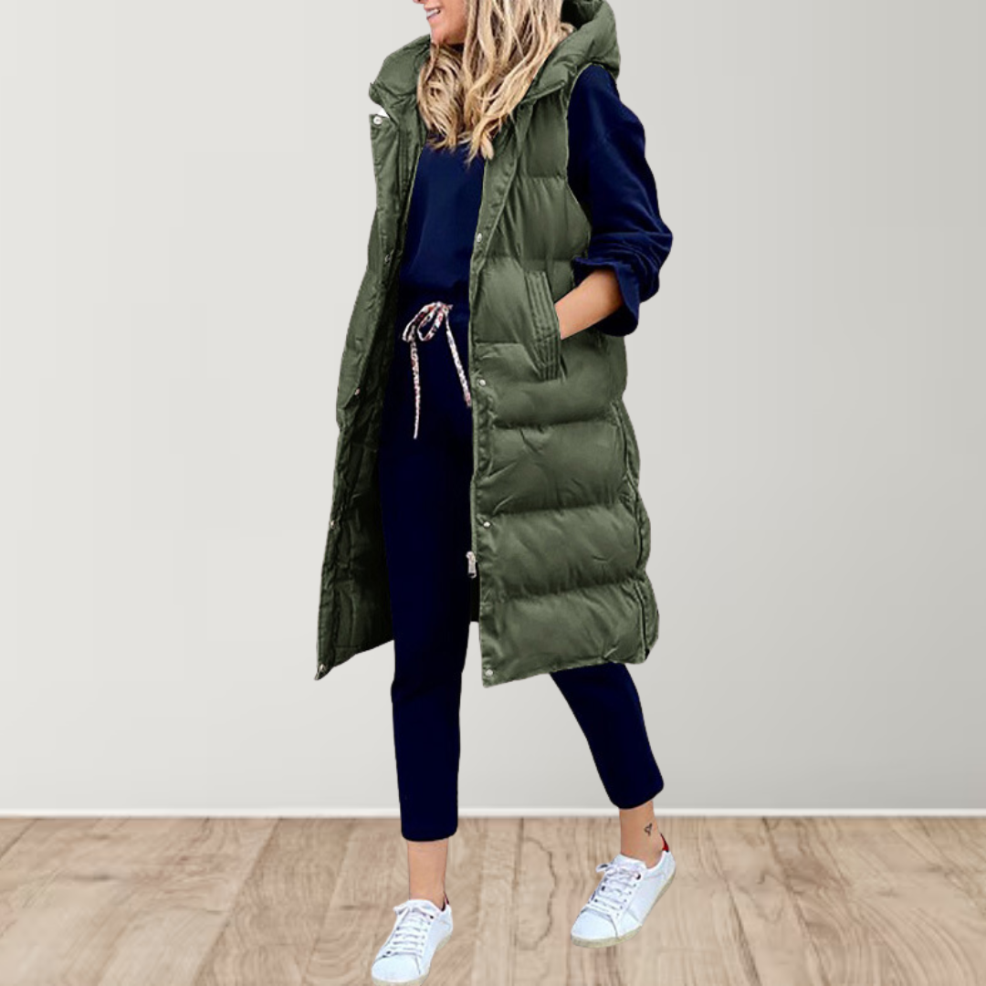 Street-wave Long Puffer Vest For Women Warm Insulated Polyester Sleeveless Stylish Coat Lightweight