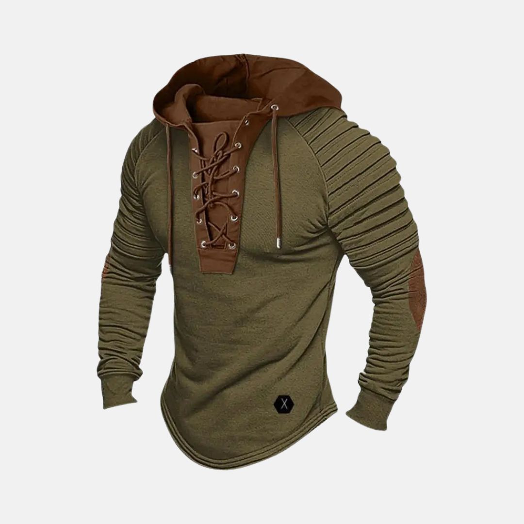 Arthur Slim Fit Hoodie For Men With Hooded Lace Up Neck Placket And Ribbed Sleeves Hip Length