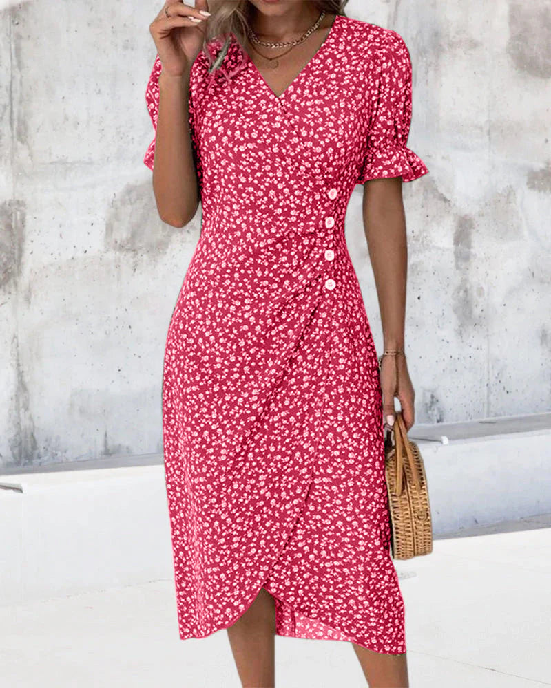 Street Wave Evelyn Wrap Midi Dress For Women Blue Floral Flattering Silhouette