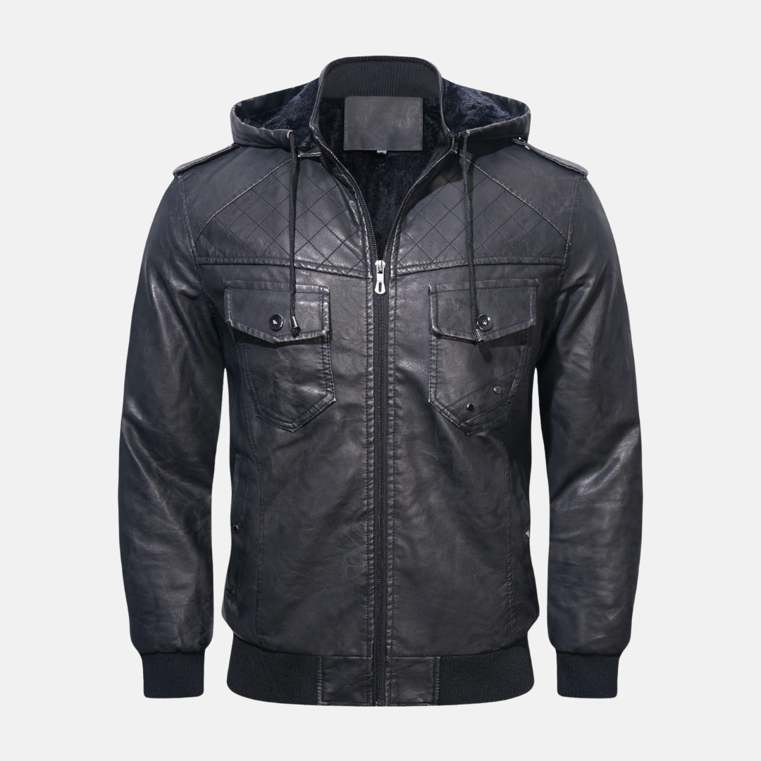 Street-Wave Hooded Leather Jacket For Men Bold Warmth And Versatile Streetwear To Elevate Confidence