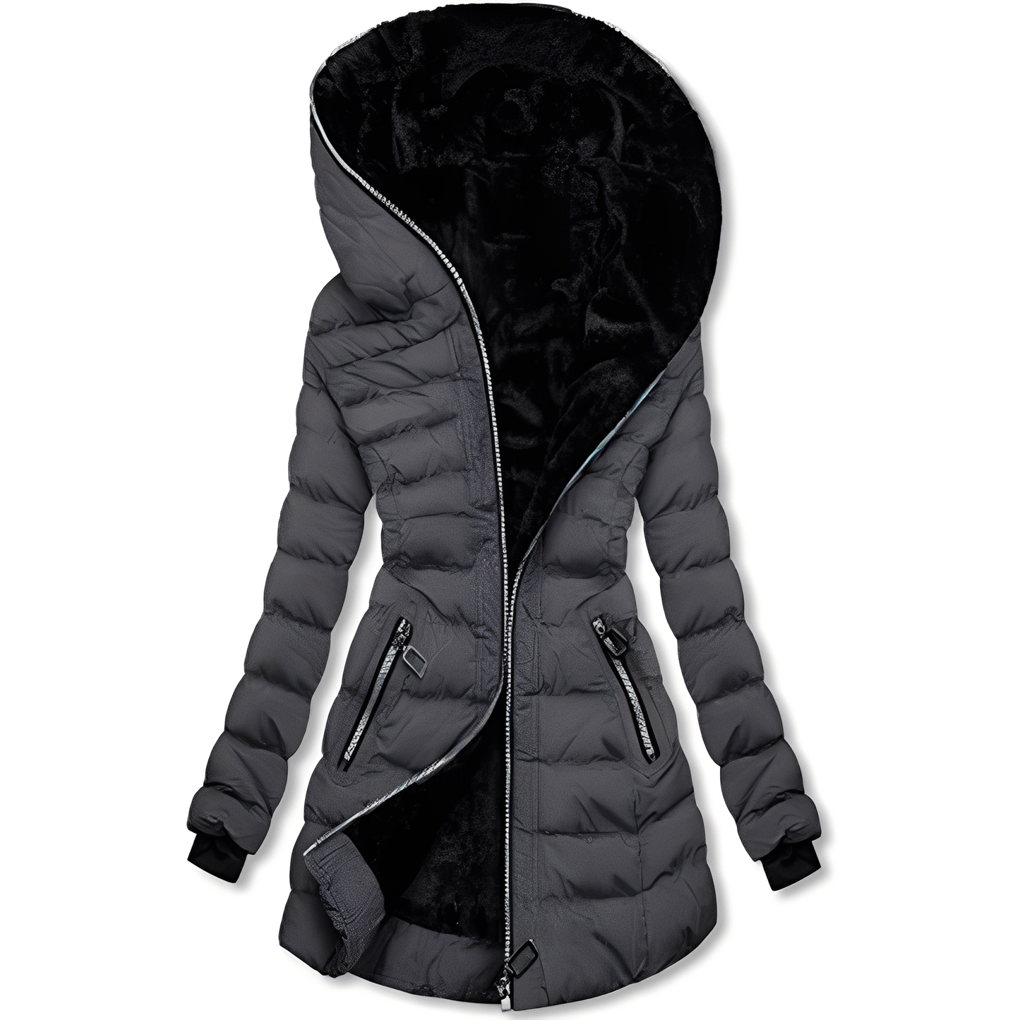 Street Wave Women's Hooded Puffer Coat With Faux Fur Lined Hood For Warm Winter Comfort